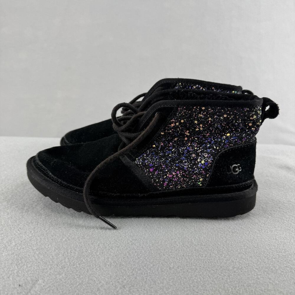 UGG Neumel II Boots Womens Size 6 Black Suede Glitter Ankle Chukka Lace Up